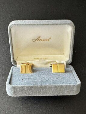 Anson Vintage 1950s Gold Tone Cufflinks Mid-Century Rectangular + Original Box